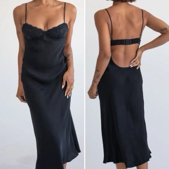 Rumored Dresses & Skirts - NWT Rumored Negroni Midi Slip Dress in Black Bamboo